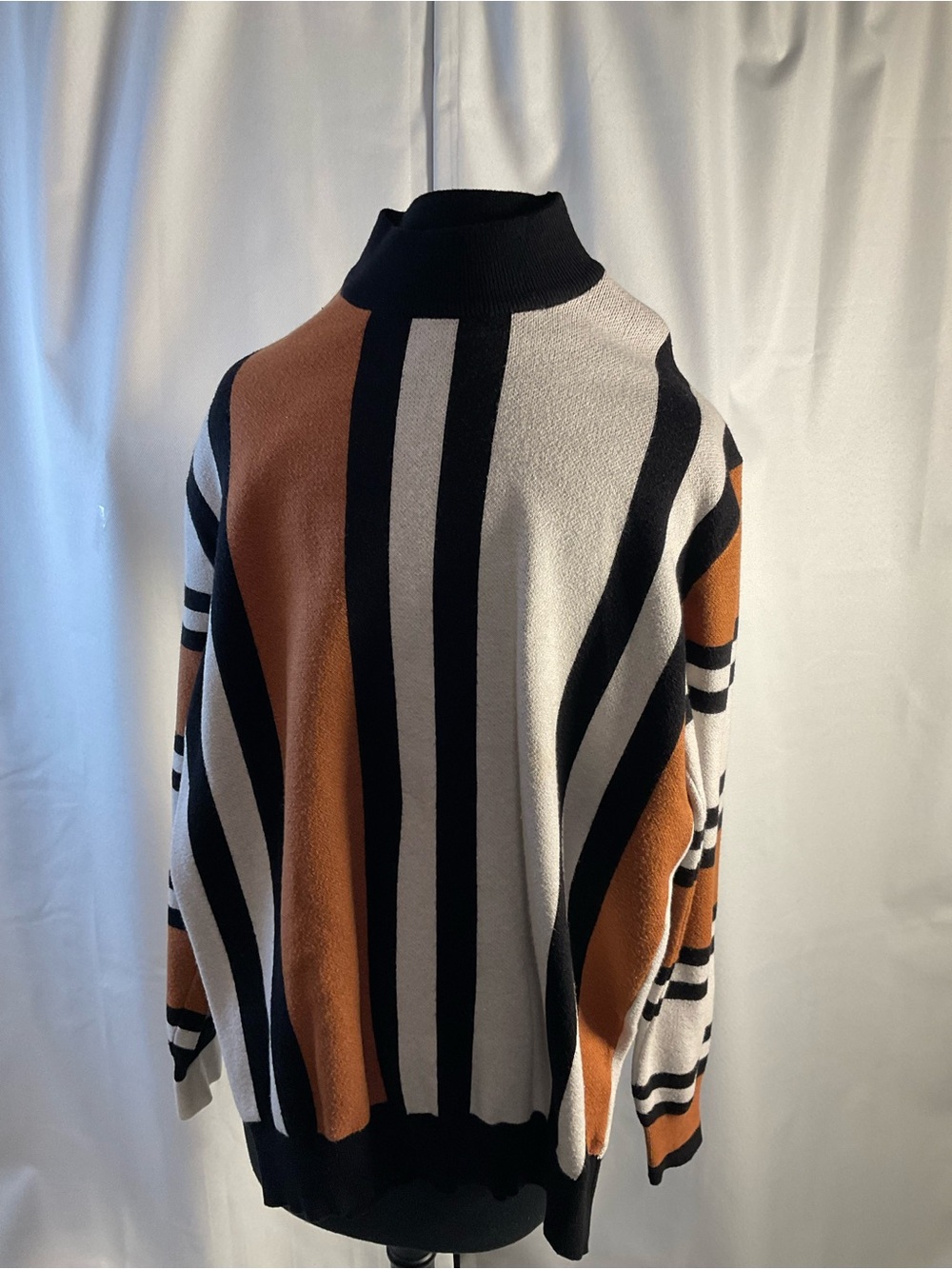 Grace Karin Men's Turtleneck Sweater in White, Black & Brown